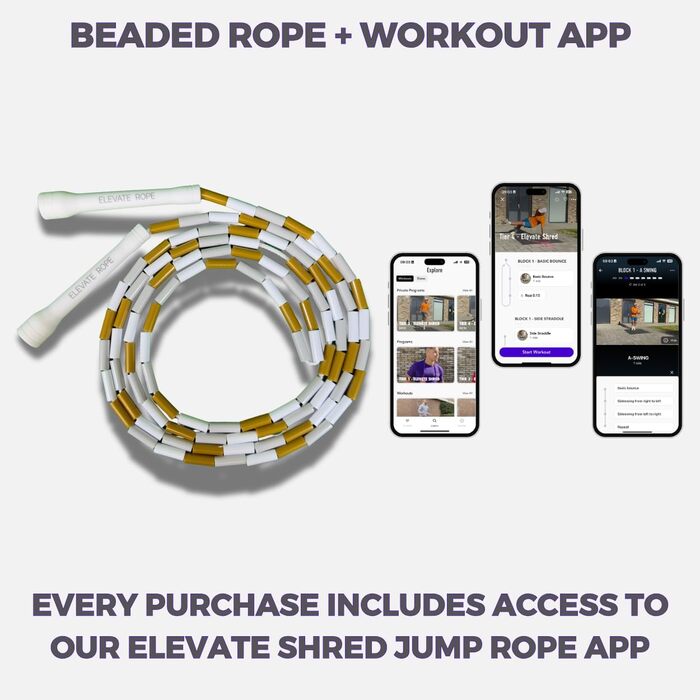 Стрибкове канат Elevate Rope Professionelles Perlen - 3м, регульований, якісні намистини, поліестер - для фрістайлу, кардіо, трюків, для всіх рівнів, внутрішнє/зовнішнє використання, білий/блакитний/золотий