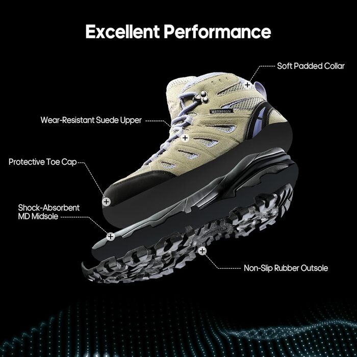 Черевики для трекінгу та подорожей NORTIV 8 Adventurer для жінок - дихаючі, зручні, розмір 40.5 EU, бежево-лілові