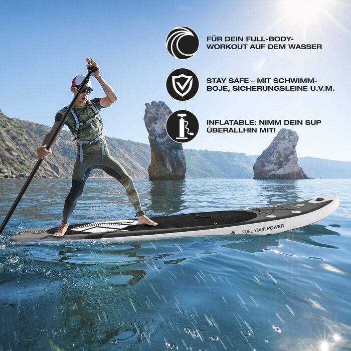Надувна SUP-дошка FitEngine Allrounder 12', 365 см, комплект: весло, насос, drybag, чохол для телефону, drop-stitch технологія, універсальна для дітей і дорослих
