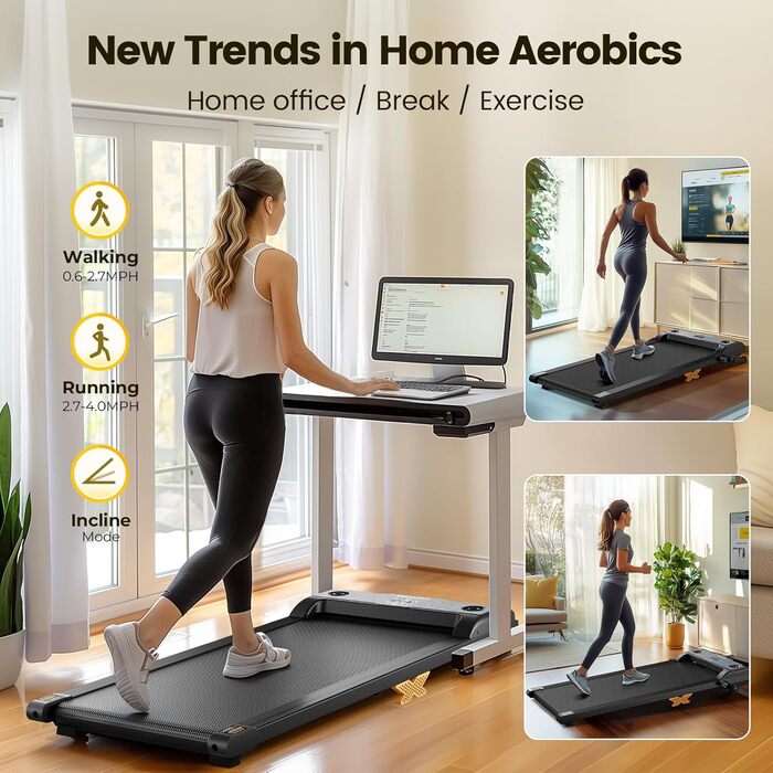 Walking Pad: Тиха бігова доріжка 3-в-1 з регулюванням нахилу до 12%, швидкість до 6 км/год, вантажопідйомність 120 кг, LED-дисплей та пульт керування. Ідеально для дому та офісу (Чорний)