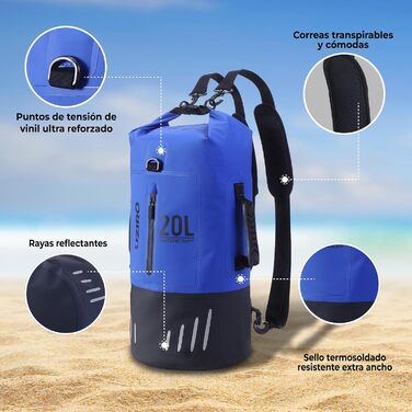 Водонепроникний рюкзак UZIRO 20L, Dry Bag, для активного відпочинку (Блакитний)