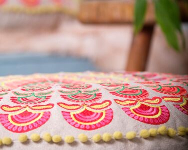 Пуф для сидіння Mandala Life ART Round Boho (60x20 см, червоний) - декоративний, бавовняний, без наповнювача