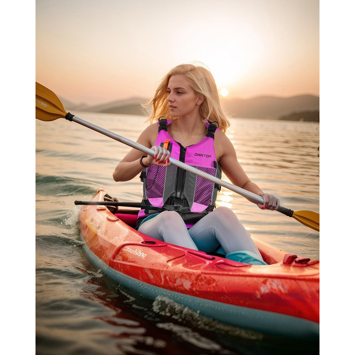 Рятувальний жилет Owntop для дорослих та юнаків з пискликом та рюкзаком для води, сітчастими кишенями, регульований, легкий, унісекс, для SUP, каякінгу, риболовлі, всіх водних видів спорту, рожевий, XS/S (40-60 кг)