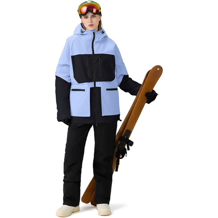 Жіночий комплект гірськолижний HOTIAN: куртка та штани, водонепроникний, вітронепроникний, теплий, для зимових видів спорту, розмір M, колір: BU+BK
