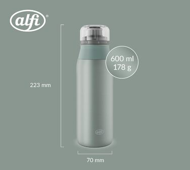 Пляшка для води alfi ELEMENT 600 мл, зелена матова, легка, з нержавіючої сталі, герметична, з гвинтовою кришкою, для газованої води, компактна, можна мити в посудомийці, без BPA