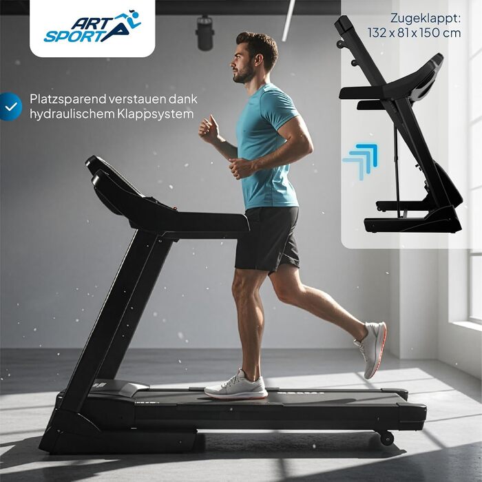 Бігова доріжка електрична ArtSport Speedrunner 7000: для дому, Bluetooth, LCD-дисплей, до 20 км/год, гідравлічне складання, до 150 кг