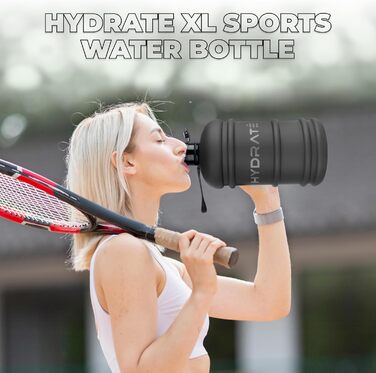 Фляга для води HYDRATE XL 2,2 л - Ідеальна для спортзалу, спорту та подорожей, без витоку, BPA-free, надміцна, фляга для тренувань або джумбо-фляга (Матова Чорна, 2188 мл)
