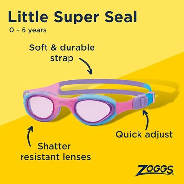 Дитячі плавальні окуляри Zoggs Little Super Seal з UV-захистом та швидким регулюванням, для дітей до 6 років, рожеві/фіолетові