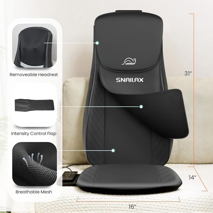 Масажне крісло Snailax з функцією шиацу, масажер спини та шиї з підігрівом, масажна підстилка з вібрацією, подарунок для жінок та чоловіків XL