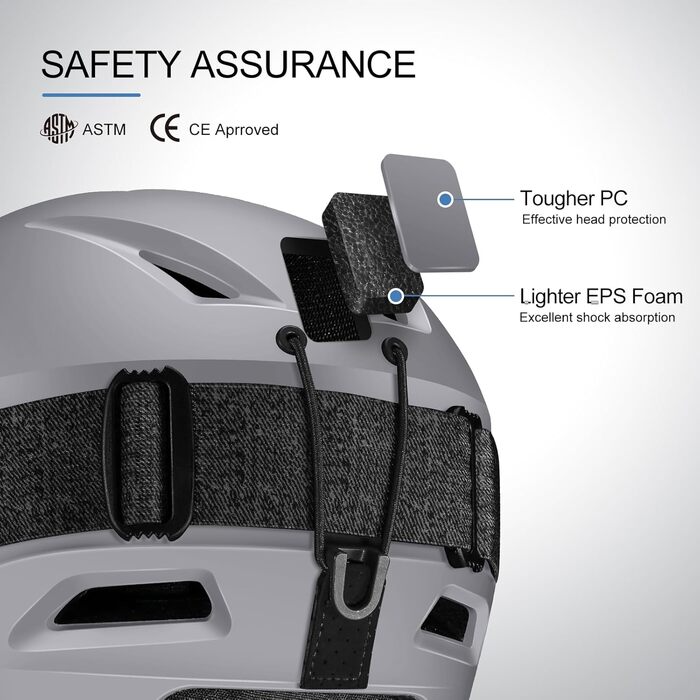 Шолом для катання на лижах та сноуборді Odoland з маскою, сірий, регульований, 60-61 см