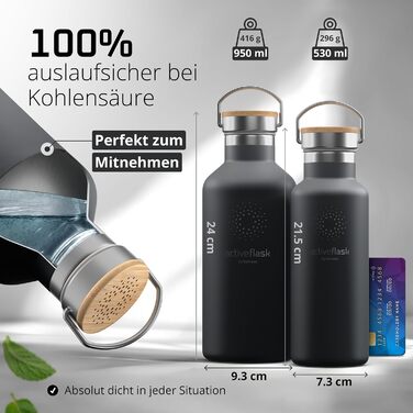 Термос-термобутилка з нержавіючої сталі ACTIVE FLASK 530 мл, з трубочкою, 3 кришки, BPA-free, герметична, для газованих напоїв, велосипедна пляшка для води, спорту, дітей, чаю, Cool Grey Bamboo