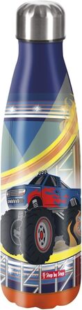Ізольована пляшка для напоїв Step by Step Monster Truck Cody, нержавіюча сталь, 0.5 л, синьо-червона, для газованих напоїв, герметична, гвинтовий ковпачок, екологічна, для школи та відпочинку