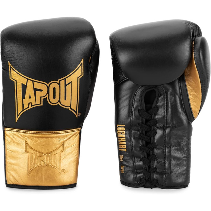 Боксерські рукавички Tapout LOCKHART зі шкіри, чорні/золоті, 10 унцій, 1 пара