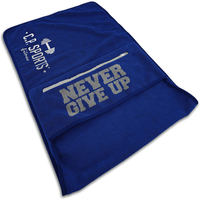 Рушник для фітнесу C.P. Sports: мікрофібра, фіксація, кишеня на блискавці, для занять у спортзалі, тренувань, м'який, великий, для жінок та чоловіків, 5 кольорів (Темно-синій)