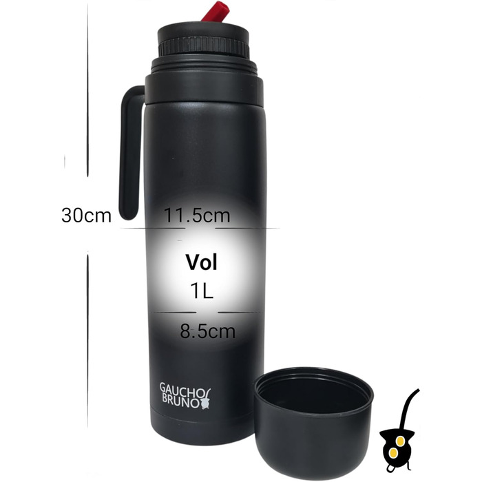 Термос для мате Yerba Mate з нержавіючої сталі, 1 л, ізольований, з ручкою та гвинтовою кришкою, для гарячих і холодних напоїв