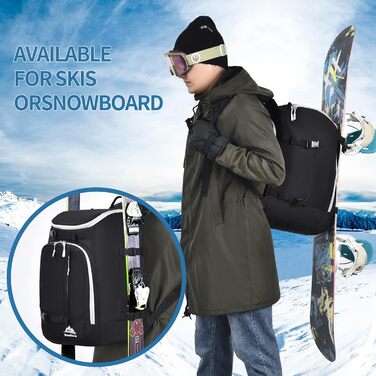 Чохол для лижних черевиків, терморюкзак, 50 л, водонепроникний, для сноуборду, подорожей, лижного спорядження, аксесуари (чорний/сірий)