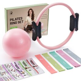 Pilates-кільце Slim Panda з м'ячем, гумками та сумкою, рожеве - 35 см