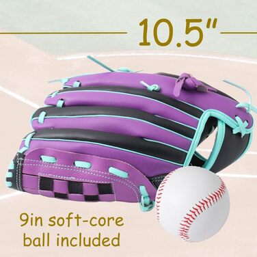 Рукавичка бейсбольна Urby для лівшів, дитяча (4-7 років), чорно-фіолетова, 10.5 дюймів