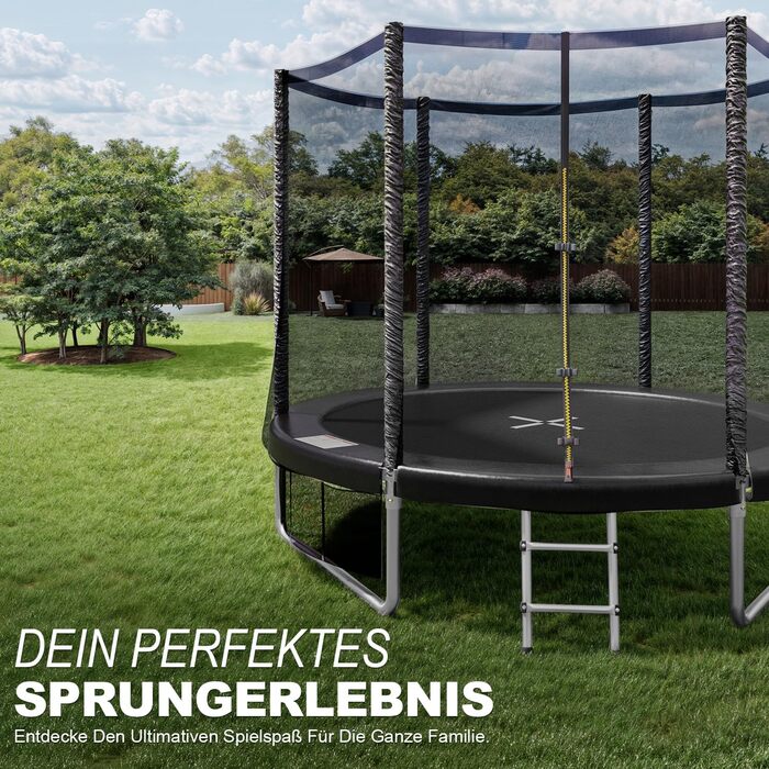 Батут JUMMICO Outdoor для дітей Ø 183/228/305/366/427 см з сертифікацією GS, з драбиною та бічною кишеню (228 см), чорний