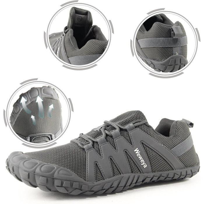 Жіночі кросівки для тренувань Weweya Minimalist Trail Running Barefoot з широким носком (41 EU, сірий, регульований язик)