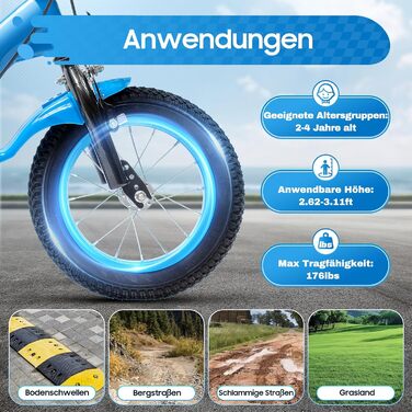 Дитячий велосипед 12 дюймів для дівчаток та хлопчиків з додатковими колесами, дзвінком та кошиком, регульована висота, від 3 років, червоний/синій/блакитний