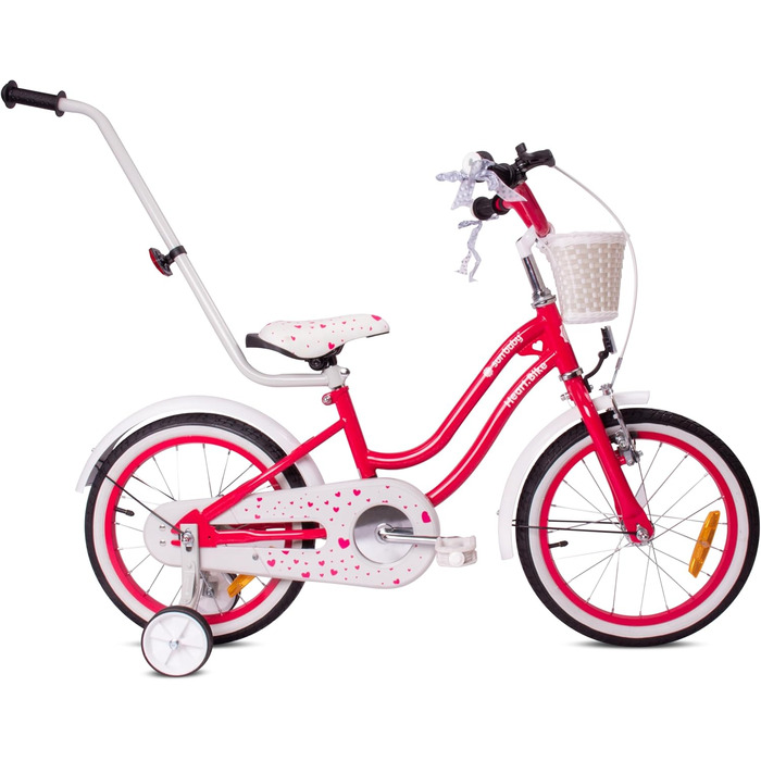 Дитяче велосипед Sun Baby Heart Bike 12/14/16 дюймів, знімний ручка-штовхач, для дівчаток 2-6 років (полуниця, 14 дюймів)