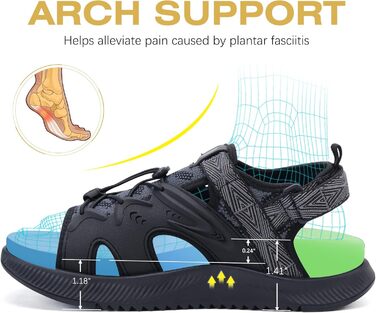 ONCAI Легкі сандалі для жінок, спортивні трекінгові сандалі з підтримкою стопи, ортопедичні для активного відпочинку, підходять при п'ятковому фасціїт, регульовані ремінці, розміри 36-43, чорний