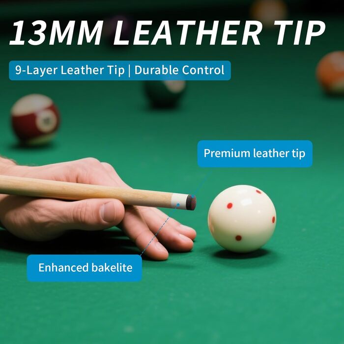 AKLOT Більярдний кий 58' (18oz-21oz) - канадський клен, шкіряна насадка 13mm, 3D ручка, прецизійне з'єднання, для гравців (блакитний, 600g)