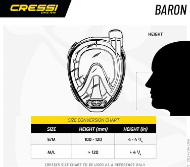 Маска для снорклінгу CRESSI Baron з повним оглядом, унісекс, з трубкою для дихання, розмір для дорослих