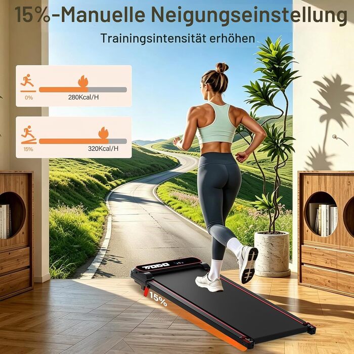 Дорожка для ходьби TODO Walking Pad, компактна бігова доріжка з нахилом для дому та офісу, швидкість 1–6 км/год, чорна