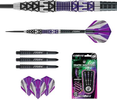Дротики WINMAU Simon Whitlock 24г, професійні, вольфрамові, сталевий наконечник, комплект з оперенням і шафтами