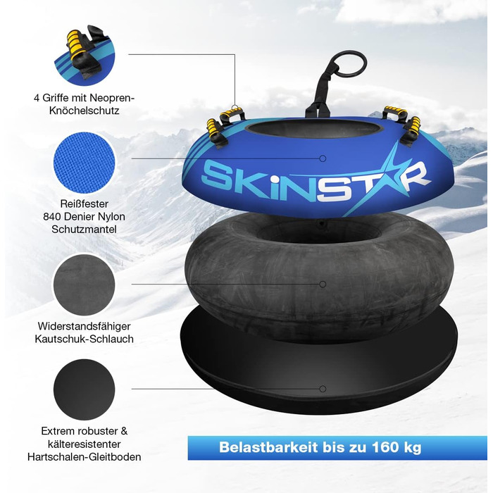 Тюбінг для снігу SkinStar Profi, 100 см, синій, надувний сноутюб, санки-бублик для катання