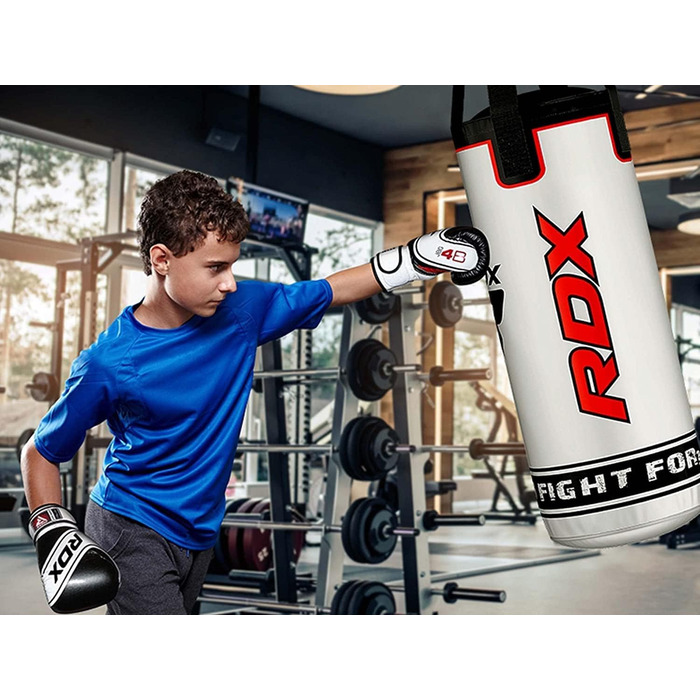 Дитячий боксерський мішок RDX, 60 см, комплект для кікбоксингу, боксу, MMA, карате, муай-тай, шкіра Maya Hide, білий (без рукавичок)