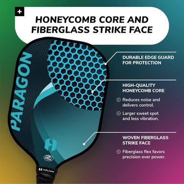 Набір ракет для піклболу Helium, 2 шт., сертифікований USAPA, поверхня з графіту та скловолокна, легкий вуглецевий сердечник Paragon (синій/жовтий)