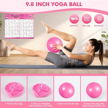 Набір для пілатесу: кільце, еластичні стрічки, фітбол, диски для ковзання, плакат з інструкцією. Комплект для домашніх тренувань. Рожевий, посилений