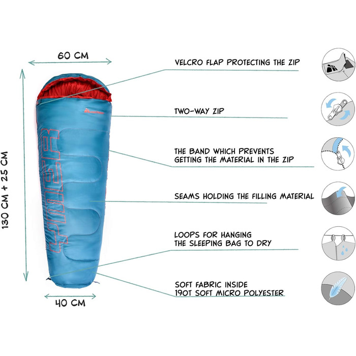 Дитячий спальний мішок Meteor Premium Summer Ultraleicht для кемпінгу та відпочинку на природі. Легкий, комфортний, підходить для дітей та підлітків. Кольори: темно-зелений, зелений, синій, помаранчевий.