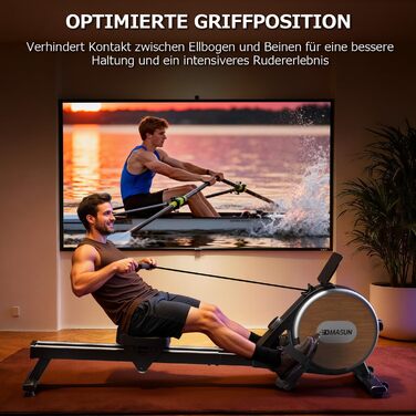 DMASUN Ручний тренажер для дому з магнітним опором, подвійними направляючими, підключенням до APP, 16 рівнів опору, LCD-дисплеєм, для кардіотренувань, до 160 кг, 32-рівнева електрична настройка (мережевий адаптер), дизайн під дерево