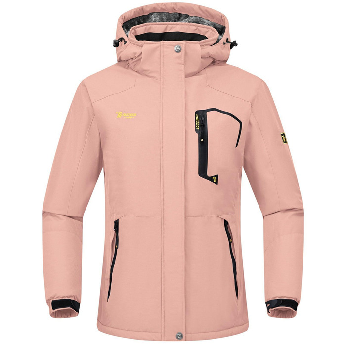 Куртка гірськолижна жіноча Rdruko зимова тепла з капюшоном, рожева, Softshell, водонепроникна, дихаюча