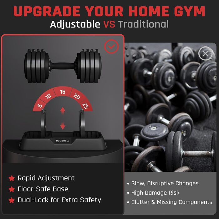 Регульована штанга Yaheetech 2,5-24 кг, 15 рівнів, сталева, з подвійною фіксацією, протиковзка, для дому, спортзалу, офісу