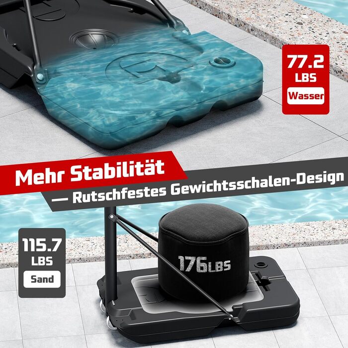 Баскетбольне кільце вуличне з підставкою, регульована висота 100-305 см, міцна задня дошка, сітка для дітей та дорослих