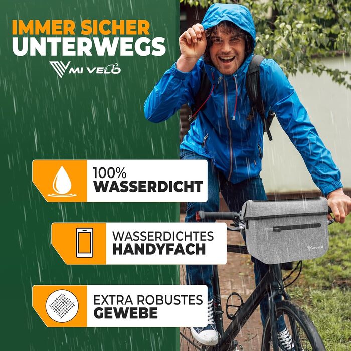 Велосипедна сумка на кермо MIVELO для KLICKfix, 100% водонепроникна, з відділенням для смартфона, для електровелосипедів, сіра