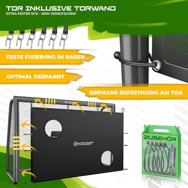 Ворота для футболу KESSER® для саду: міцні, для тренувань, з UV-стійкою сіткою, сталевий каркас з підкладкою, земляні анкери, повітряний насос, фішки, монтажні аксесуари для дітей та дорослих 180 см - з ворітною рамою антрацитового кольору