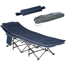 Розкладне туристичне ліжко Outsunny з подушкою та кишенею, 188 x 64,5 x 53 см, до 150 кг, синій
