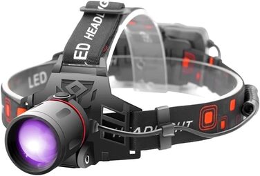 Фонаш-ліхтар на лоб UV WESLITE LED з перезарядкою, 395nm, чорне світло, 3 режими, збільшення, для пошуку бурштину, скорпіонів, виявлення витоків масла в авто та HVAC