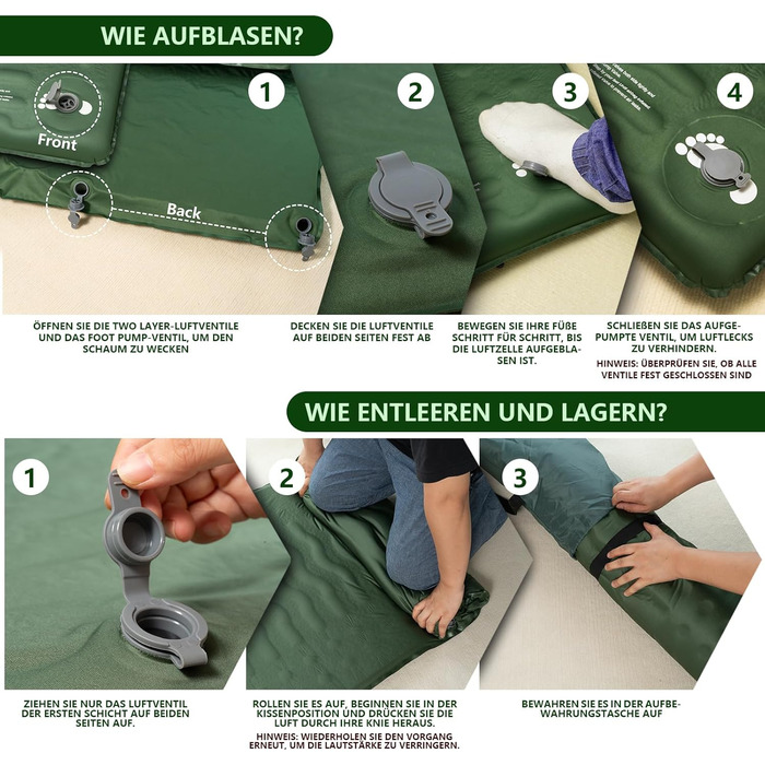 Каремат для кемпінгу HiiPeak Isomatte R-Wert 9.5 з подушкою, ізольований, для зими та літа, зручний, зелений