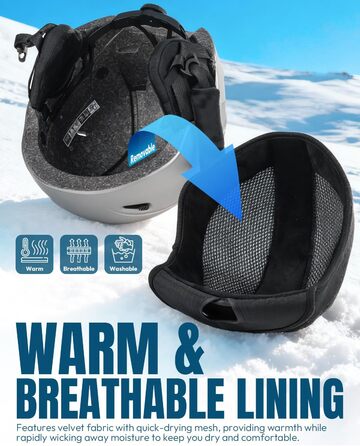 Шолом гірськолижний унісекс, регульований, 12 вентиляційних отворів, знімний внутрішній підкладковий шар та навушники, легкий сноуборд шолом для зимових видів спорту (сріблястий, L: 59-61 см)