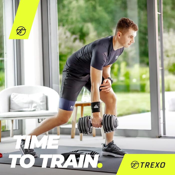 Регульована гантеля TREXO 18-40 кг з заліза для силових тренувань, зручна рукоятка, налаштування ваги обертанням