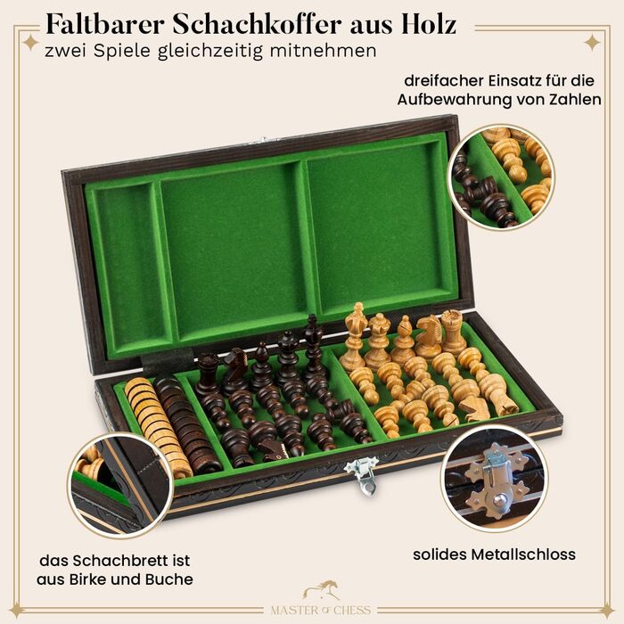 Набір для турнірного шахів №3 | Master Of Chess | Шаховий набір з дерева, преміум-якість, 35 см | Класичний набір Staunton та шахове поле з фігурами для дорослих та дітей (2 в 1, вишня, 35x35 см)