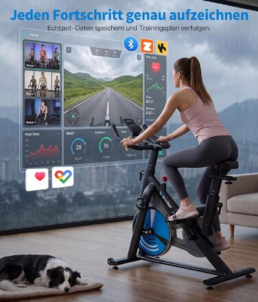 Спінінг-велотренажер WENOKER 2026 з LCD-дисплеєм та підтримкою додатку, магнітний ергометр для дому до 160 кг, важке маховике, регулювання опору, темно-синій
