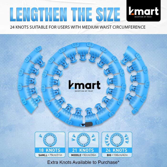 Розумний фітнес-хулахуп K-MART з 24 знімними сегментами для дорослих, масажний обруч із вантажем, 360° обертання, для схуднення, гімнастики, рожево-блакитний